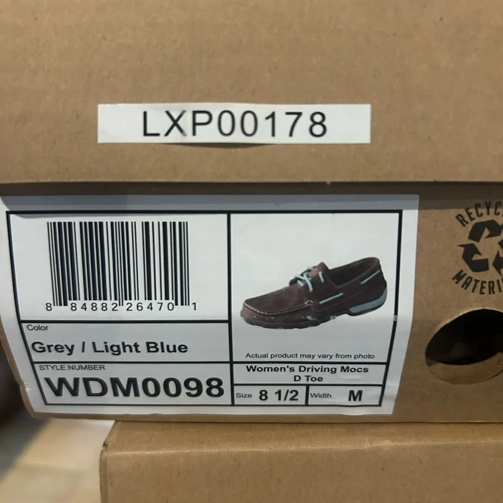 NWT- Women’s Twisted X Driving Moc/ Boat Shoe - Grey/Light Blue-WDM0098-Size 8.5 - Picture 2 of 7